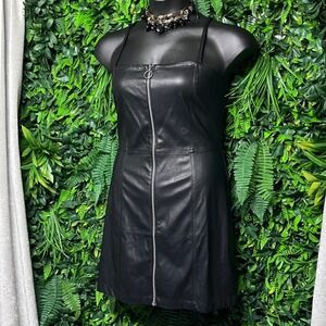 Aeropostale Dress Women's XL Black Faux Leather Zip‎ Front A-Line Mini  3219